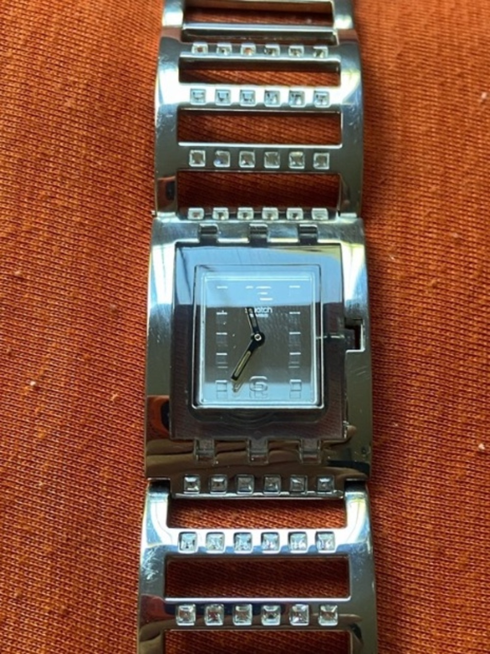 Swatch Women's Silver Rectangular Link Bracelet Watch